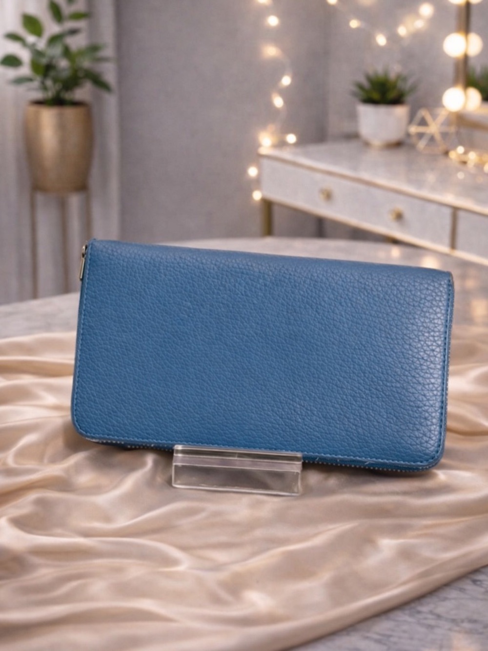 Louis Vuitton Blue Pebbled Leather Zip Around Wallet | Authentic | Rare Color